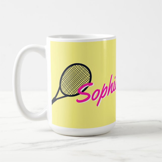 Tennis-Individuelle Name Hot Pink Yellow Black Kaffeetasse (Links)