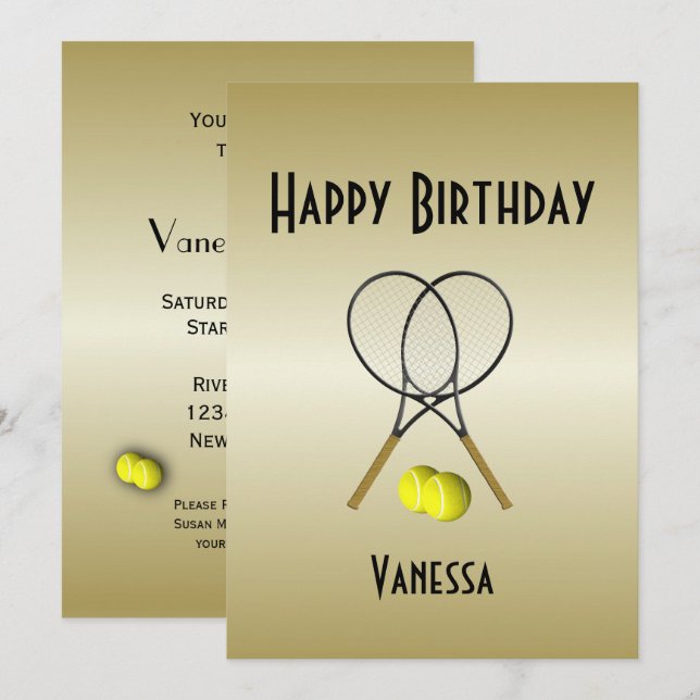 Tennis Invitation de fête d'anniversaire avec RSVP (Devant / Derrière)