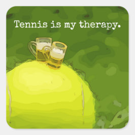 Tennis ist meine Therapie mit Bier Quadratischer Aufkleber