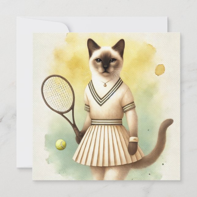 Tennis Katzenspielerin Aquarell (Vorderseite)