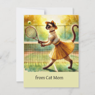 Tennis Katzenspielerin Aquarell Postkarte