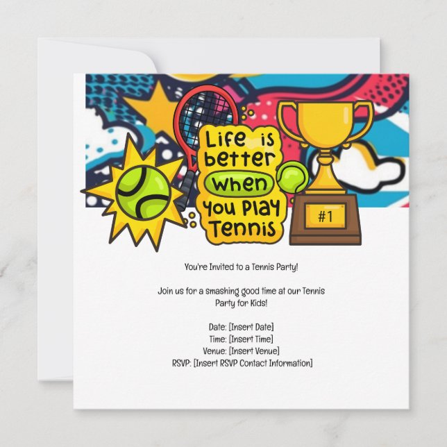 Tennis Kid Birthday Party Save The Date (Vorderseite)