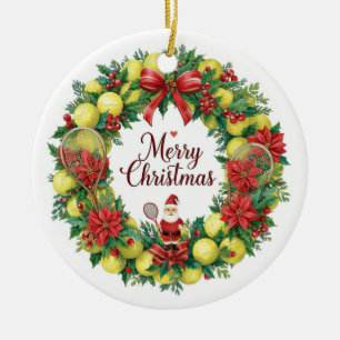 Tennis-Kranz zu Weihnachten mit dem Weihnachtsmann Keramik Ornament