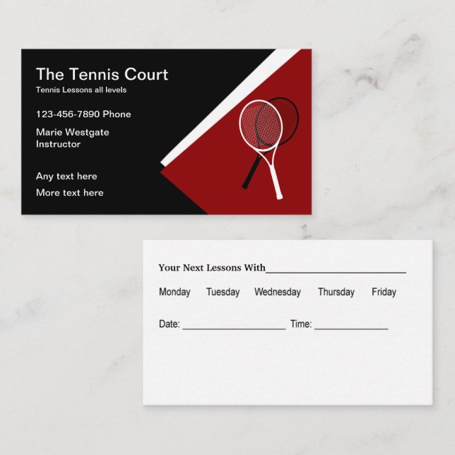 Tennis Leçons Rendez-vous Carte de visite Modèle (Devant / Derrière)