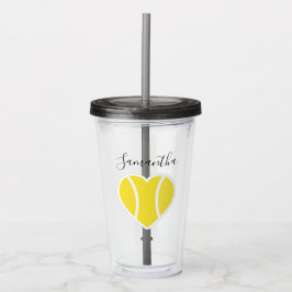 Tennis Liebe Gelbes Ball Herzsport Personalisiert Acryltrinkbecher