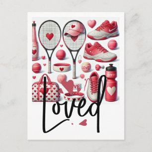 Tennis Liebe im roten und weißen mit Herz Postkarte