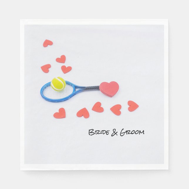 Tennis-Liebe mit Tennisball und Schlägerhochzeit Serviette (Vorderseite)