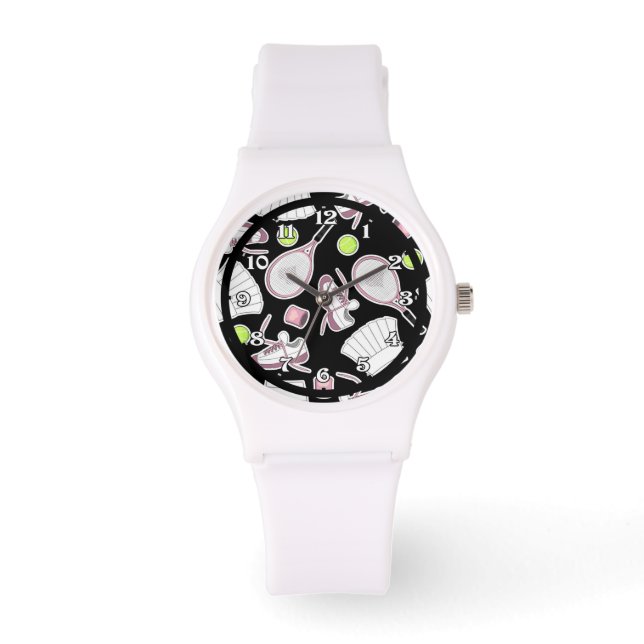 Tennis Liebe Muster Rosa und Schwarz Armbanduhr (Vorderseite)
