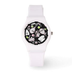 Tennis-Liebe-Muster-Rosa und Schwarzes Armbanduhr