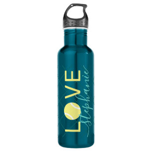 Tennis-Liebe Personalisiert Aquamarin und gelb Edelstahlflasche