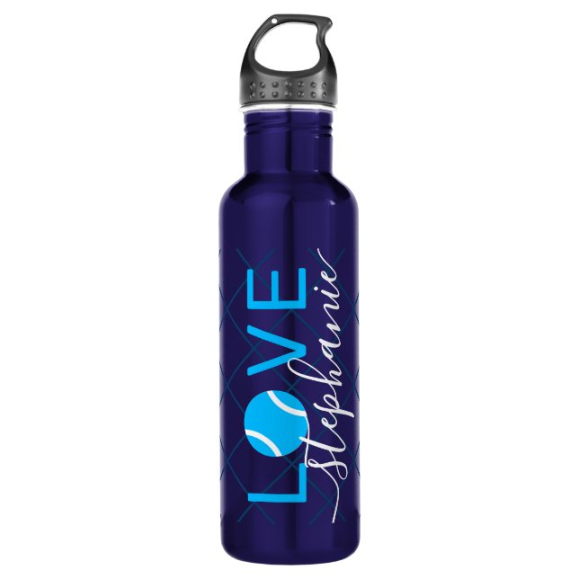 Tennis Liebe Personalisiert Bright Cyan Blue Edelstahlflasche (Vorderseite)