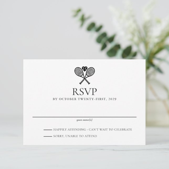 Tennis Liebe Wedding RSVP Karte (Stehend Vorderseite)