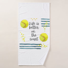 Tennis Life ist besser auf dem Platz Aquarell    Badehandtuch