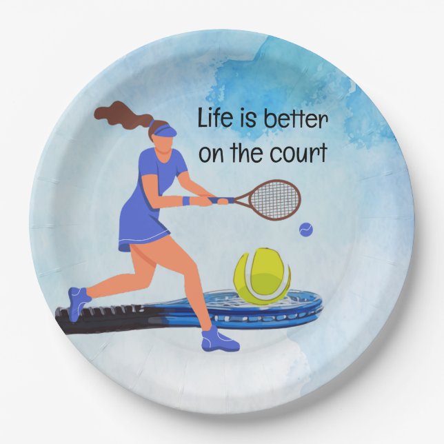 Tennis Life ist besser auf dem Platz Aquarell Pappteller (Vorderseite)