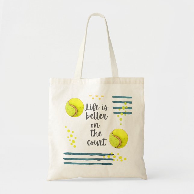 Tennis Life ist besser auf dem Platz Aquarell Tragetasche (Vorne)