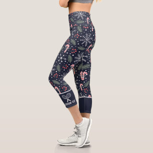 Tennis-Logo Winterweihnachtsdrucken Eigener Text Capri Leggings