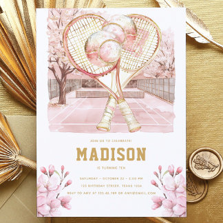 Tennis Luxury Girl Birthday Pink Gold Einladung
