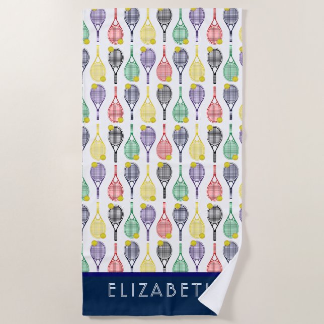 Tennis-Mehrfarbiger Personalisierter Name oder Mon Strandtuch (Vorderseite)