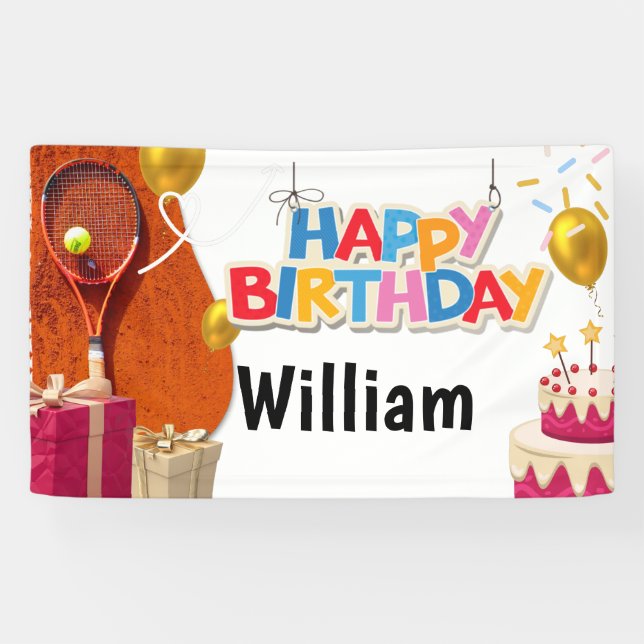 Tennis mit Schläger und Ball Happy Birthday  Banner (Horizontal)