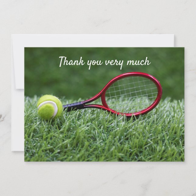 Tennis mit Schläger Vielen Dank an den Spieler Dankeskarte (Vorderseite)