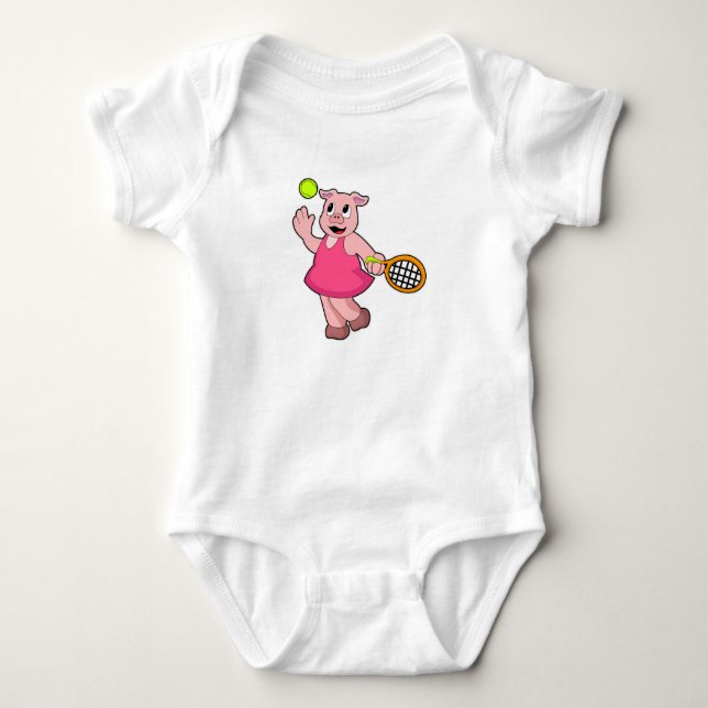 Tennis mit Tennisschläger Baby Strampler (Vorderseite)