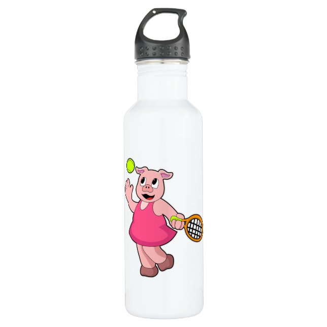 Tennis mit Tennisschläger Edelstahlflasche (Vorderseite)