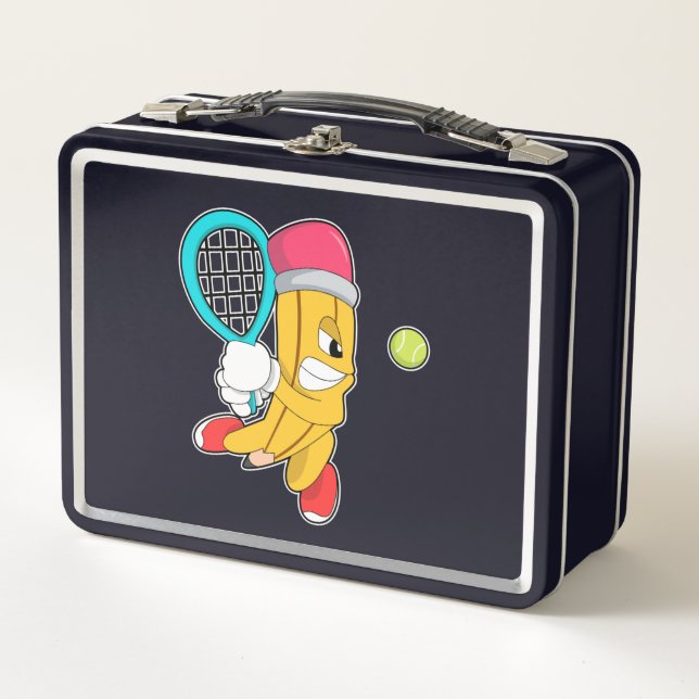 Tennis mit Tennisschläger Metall Brotdose (Vorderseite)