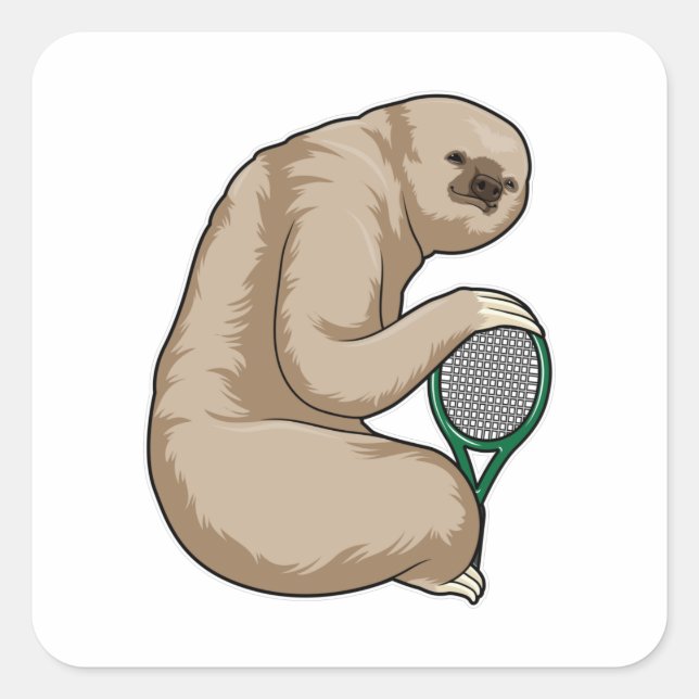 Tennis mit Tennisschläger Quadratischer Aufkleber (Vorderseite)