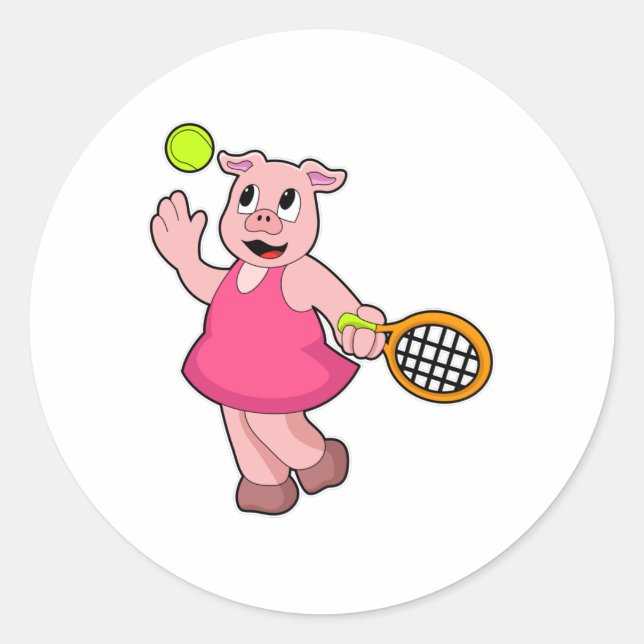 Tennis mit Tennisschläger Runder Aufkleber (Vorderseite)