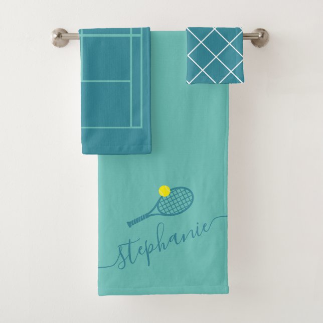 Tennis Monogram Name Custom Aquamarin Bath Handtuc Badhandtuch Set (Insitu)