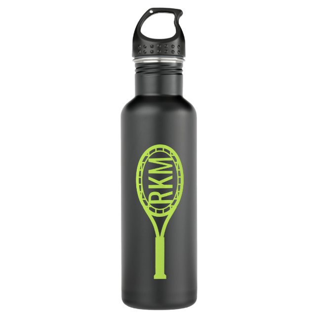 Tennis Monogram Yellow Black Personalisiert Edelstahlflasche (Vorderseite)
