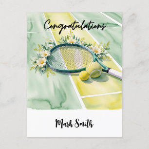 Tennis Motiv Glückwunsch Kugel und Blumen Postkarte