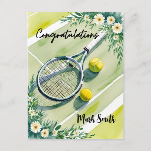 Tennis Motiv Glückwunsch Kugel und Blumen Postkarte