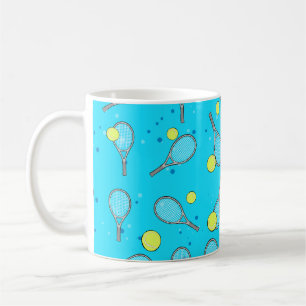 Tennis Nahtloses Muster - Racket & Ball auf Blue B Kaffeetasse