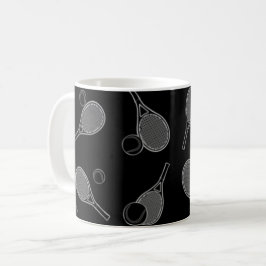 Tennis Nahtloses Muster - Racket und Ball auf Blac Kaffeetasse