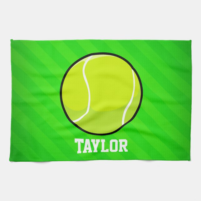 Tennis; Neon Green Stripes Geschirrtuch (Horizontal)