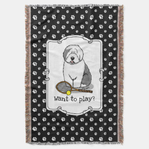 Tennis Old English Sheepdog (Grau 1) Hund Niedlich Decke