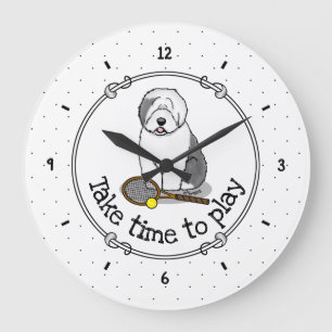 Tennis Old English Sheepdog (Grau 1) Hund Niedlich Große Wanduhr