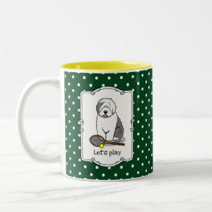 Tennis Old English Sheepdog (Grau 1) Hund Niedlich Zweifarbige Tasse