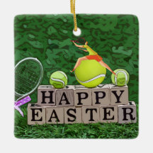 Tennis Ostereier mit Ball und Schläger