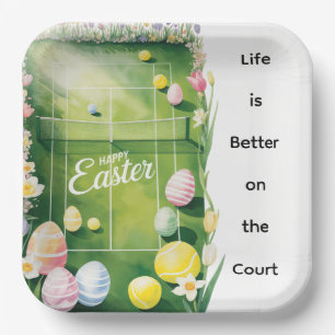 Tennis Ostern thematisch mit farbenfrohen Bällen u Pappteller