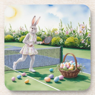 Tennis Ostersonniger Kaninchenspieler auf dem Plat Getränkeuntersetzer
