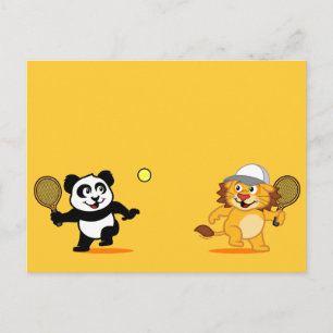 Tennis Panda & Lion Postkarte