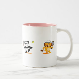 Tennis-Panda u. Löwe Zweifarbige Tasse