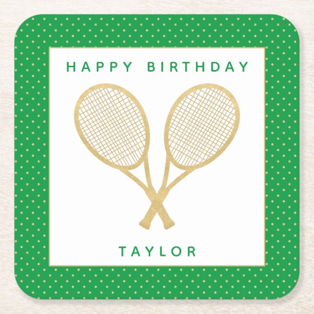 Tennis Party Chic Gold und Green Custom Rechteckiger Pappuntersetzer (Vorderseite)