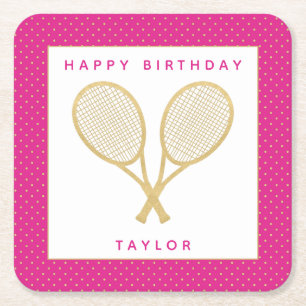 Tennis Party Chic Gold und Pink Custom Rechteckiger Pappuntersetzer