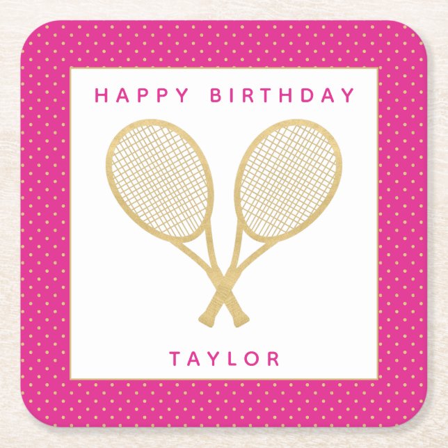 Tennis Party Chic Gold und Pink Custom Rechteckiger Pappuntersetzer (Vorderseite)