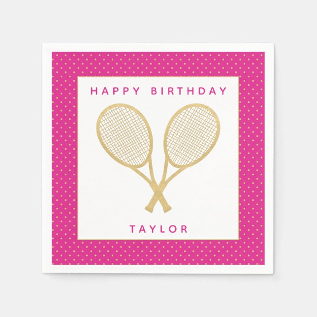 Tennis Party Chic Gold und Pink Custom Serviette (Vorderseite)