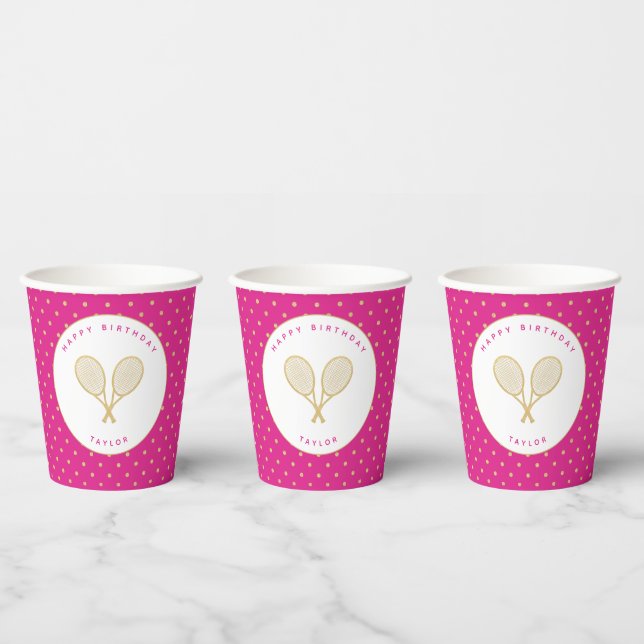 Tennis Party Chic Sport Custom Rosa und Gold Pappbecher (Multi)
