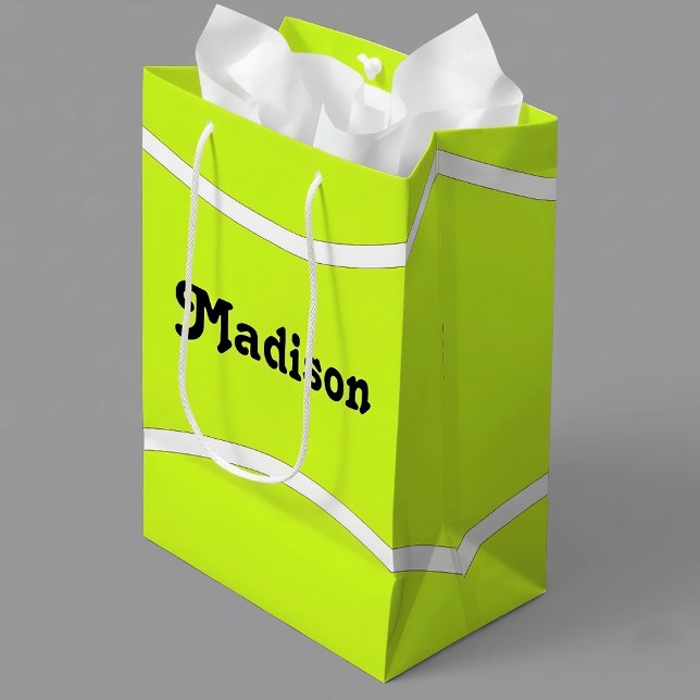 Tennis Party Custom Tennis Player Name oder Text Mittlere Geschenktüte (Customizable tennis gift bag. Personalize with your own name or text!)